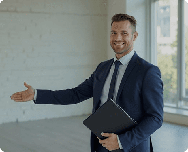 Loan officer extending hand for a handshake